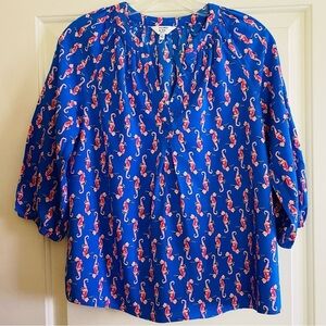 crown & ivy Blue and Pink Seahorse Blouse